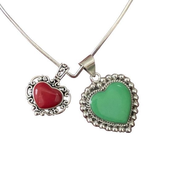 Antique 925 Silver Scrollwork Red Enamel Cabochon‎ Heart Pendant — See Pics! - Picture 7 of 8